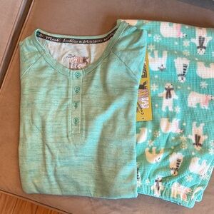 Muk Luks Mint Green Pajama Set with White Animal Print